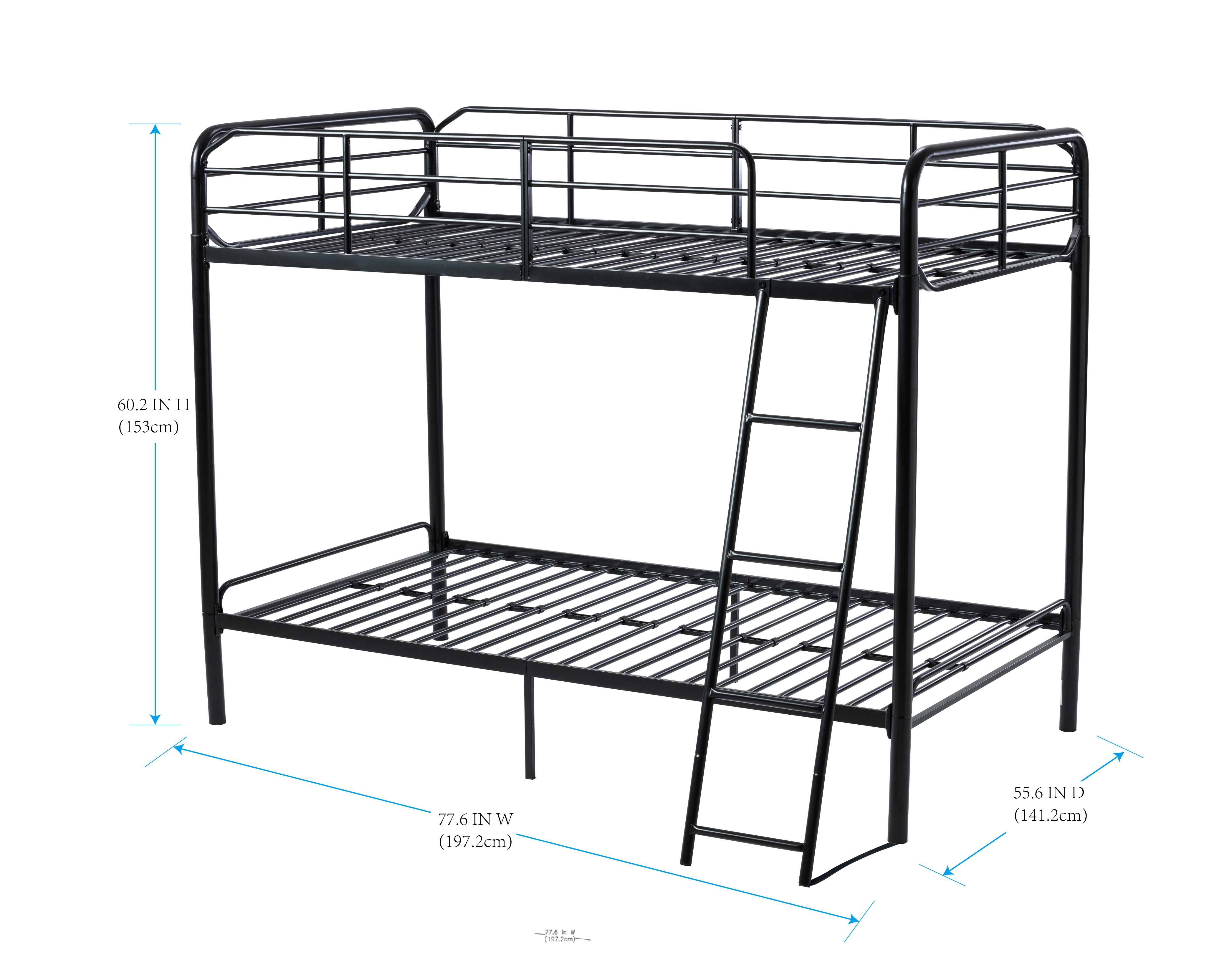 YZ Metal Bunk Bed Twin Over Twin Black